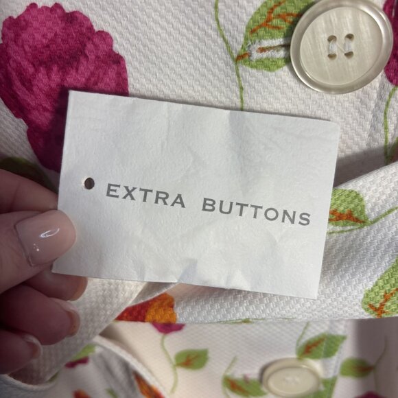 Michael Michael Kors Floral Belted Trench Coat Women’s Large iWhite W/ Red & Ora - Picture 12 of 14